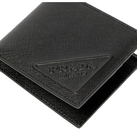 Prada Saffiano Leather Bifold Card Wallet Triangle Embossed 